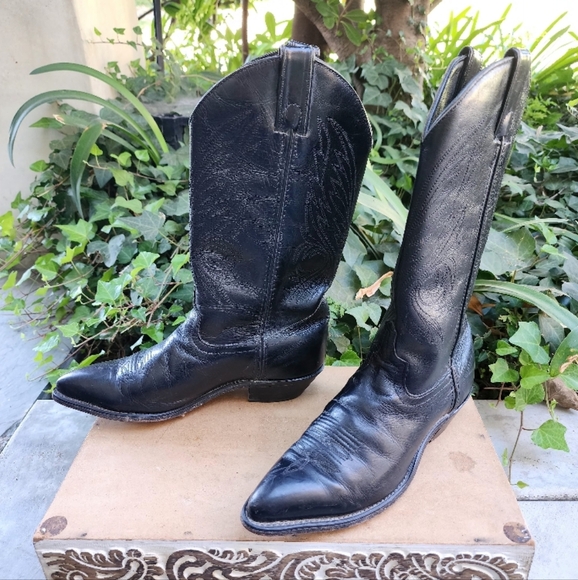 Code West Vintage Black Leather Cowboy Boots - Picture 3 of 9